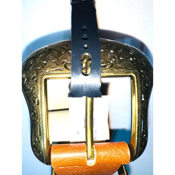 No Boundaries Brown Embossed Buckle Belt 2X Leather-Look Made In Cambodia - Picture 2 of 4